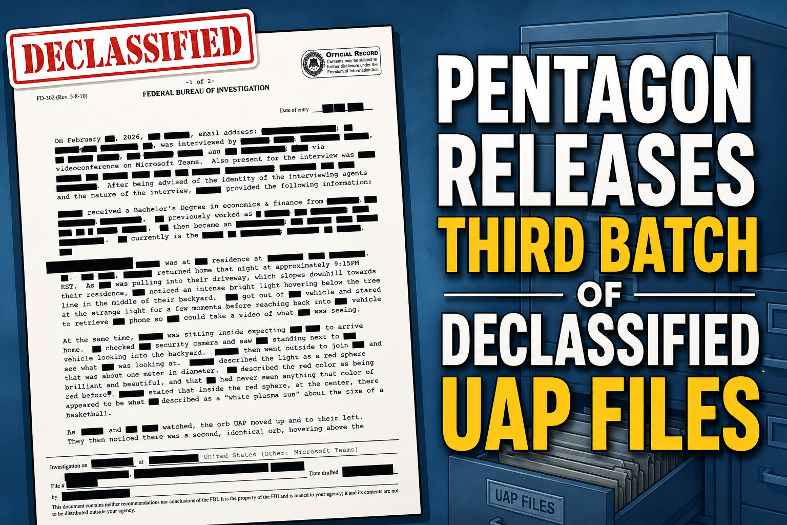 Pentagon Releases Third Batch Of Declassified UAP Files: Glowing Orbs ...